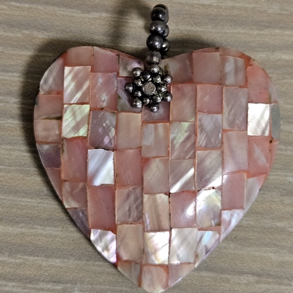 VINTAGE Sterling Silver Sally C Treasures Abalone Shell Reversible Heart Pendant - Picture 7 of 15